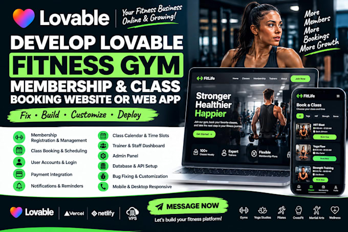 develop lovable fitness gym membership and class booking website or web app fix