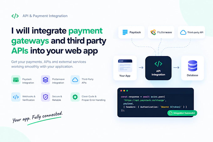 custom apis, payment gateways, and backend integrations for your app