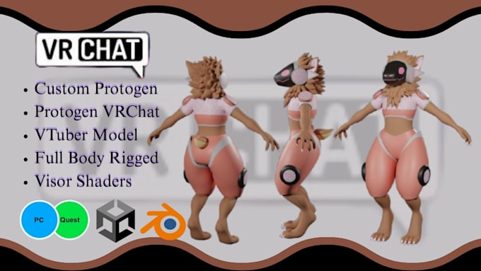 design custom protogen vrchat avatar 3d furry vtuber model