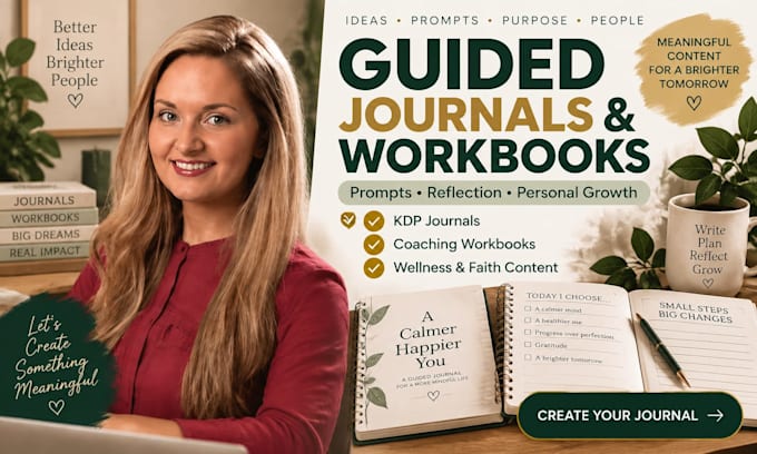 create wellness journals, self growth workbooks and guided reflection prompts