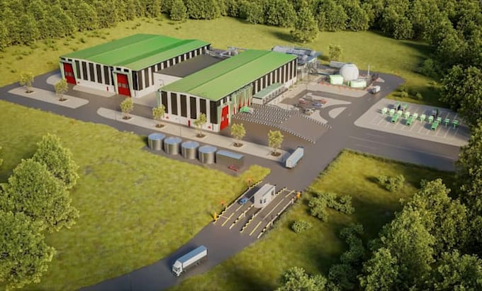 create 3d factory animation, 3d industrial manufacturing process video