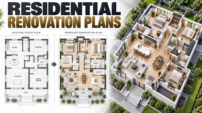 create residential renovation plans with remodeling layouts 3d views