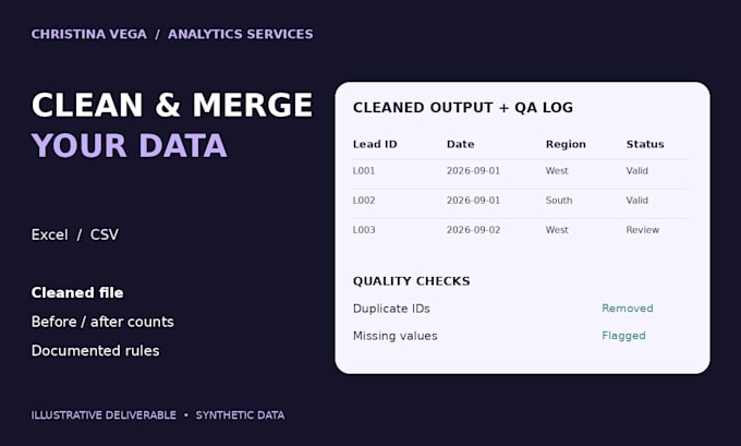 clean and merge excel or CSV data with quality checks