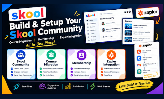 build skool community, course migration, membership, zapier integration