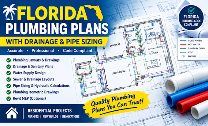 design florida plumbing plans with drainage and pipe sizing