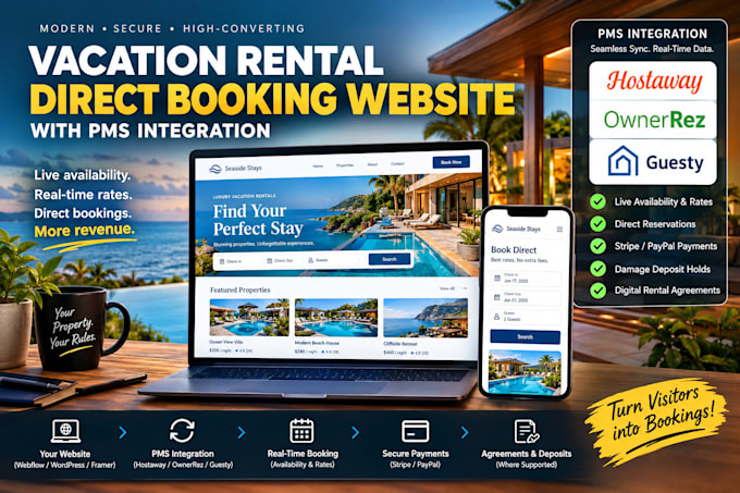vacation rental direct booking website with pms integration