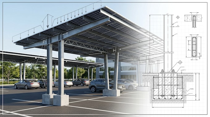 prepare solar canopy wind load and foundation calculations