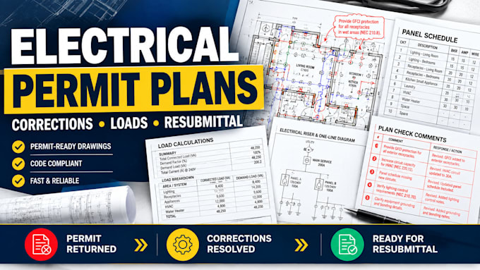 prepare electrical permit corrections and resubmittal documentation