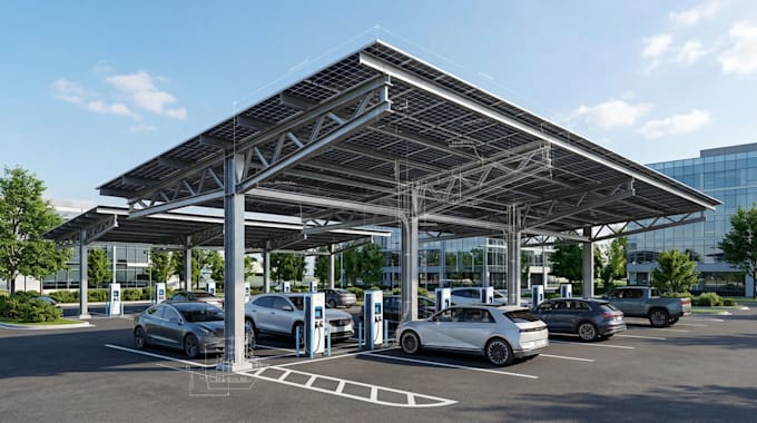 design ev charging canopies with solar structural plans