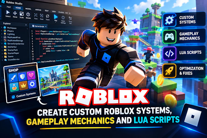 create custom roblox systems, gameplay mechanics and lua scripts