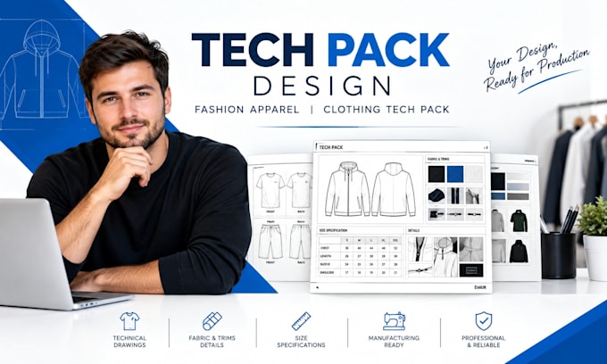 create tech pack design, fashion apparel, clothing tech pack