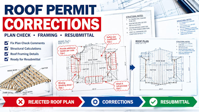 resolve roof permit corrections and structural plan check comments
