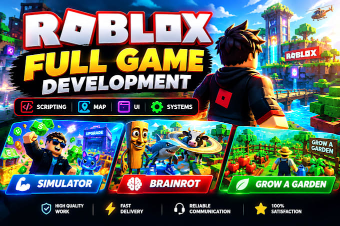 develop a full roblox  game, steal a brainrot, grow a garden or simulator game