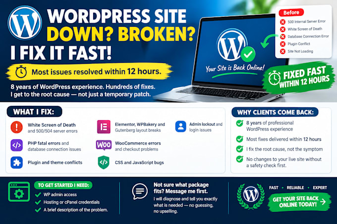 fix wordpress bugs, errors, and critical issues