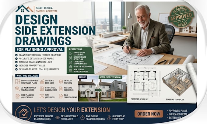 draw side return extension plans wrap additions, garage for planning permission