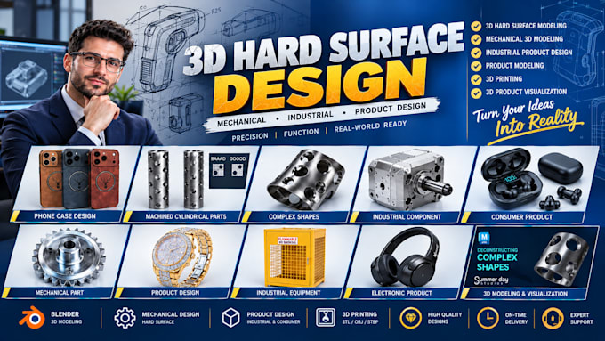 3d hard surface design mechanical model industrial product model for 3d printing