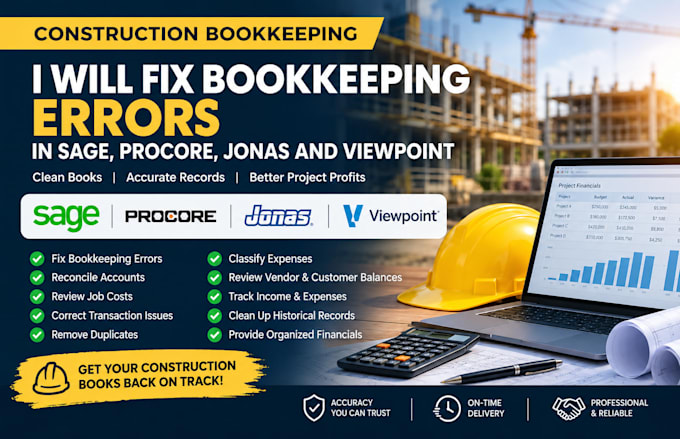 fix construction bookkeeping errors in sage, procore, jonas, cmic and viewpoint