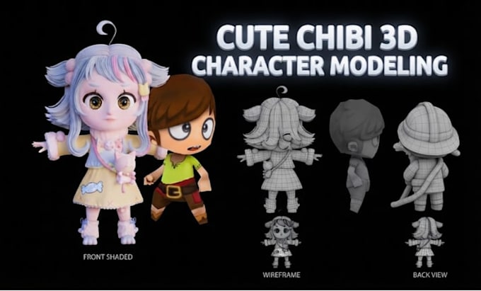 create cute chibi 3d character modeling and stylized rendering