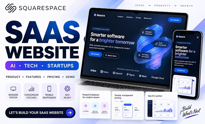 design custom squarespace saas website design for ai startups and tech products