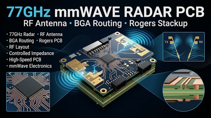 design mmwave radar pcb 77ghz antenna bga routing and rogers stackup