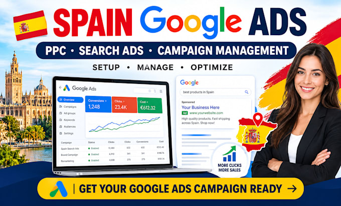 setup, manage, optimize spain google ads ppc campaigns, spain search ads