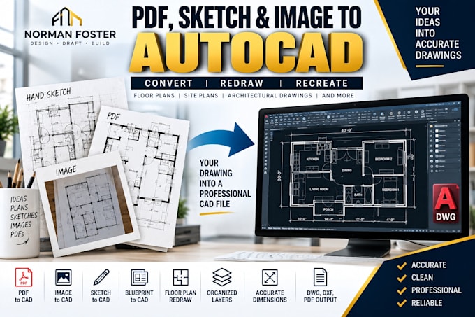 convert PDF, sketch and image to autocad dwg drawings