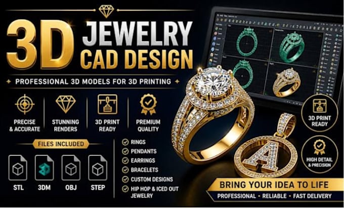 Design custom jewelry cad for rings, pendants and earrings for 3d ...