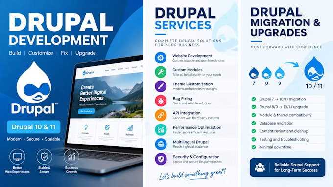 develop, customize, fix, upgrade and maintain your drupal website