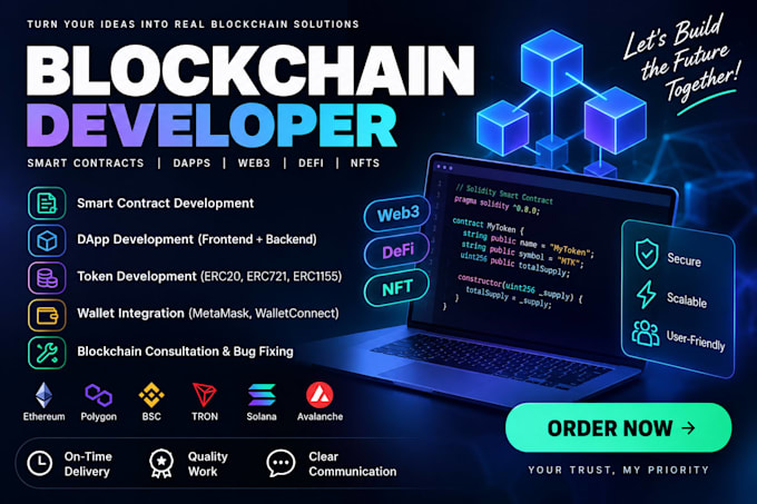 develop blockchain smart contracts and web3 dapps using solidity