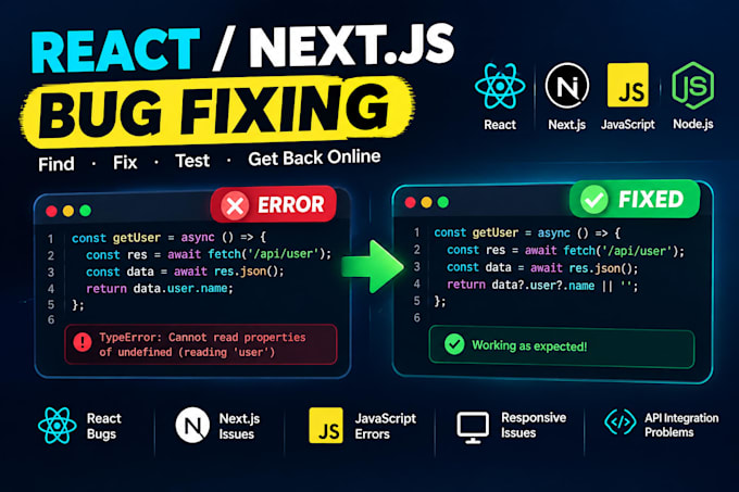 fix react next js and javascript bugs