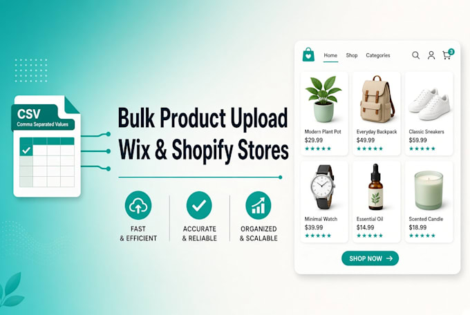 bulk upload and list products on wix and shopify