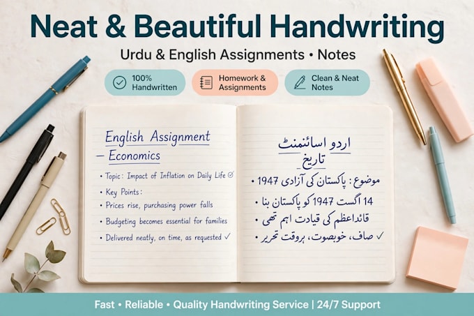 do neat urdu and english handwriting for assignment and notes