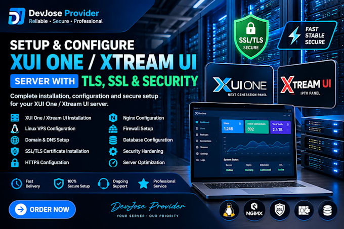 setup server using xui one, xtream ui , tls, with sll security