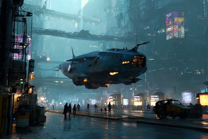 create detailed futuristic city illustrations