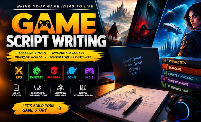 write game scripts rpg stories fantasy horror sci fi and indie game