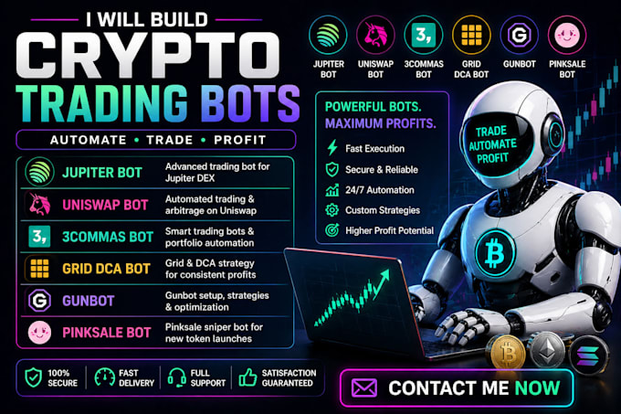 jupiter bot, uniswap bot 3commas bot, grid dca bot, gunbot, pinksale bot
