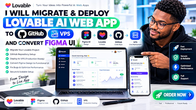 migrate deploy lovable ai web app to github vps hosting and convert figma UI dev
