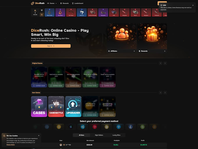 develop a crypto cs2 gaming website with custom games