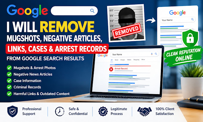 remove mugshots delete articles negative links cases arrest records from google