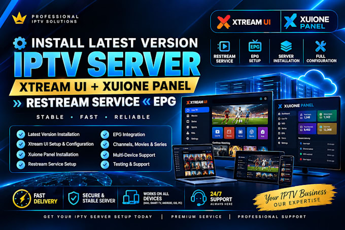 install latest version iptv server, xtream ui, xuione panel restream service epg
