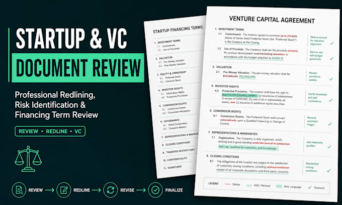 review and redline your startup financing and vc documents