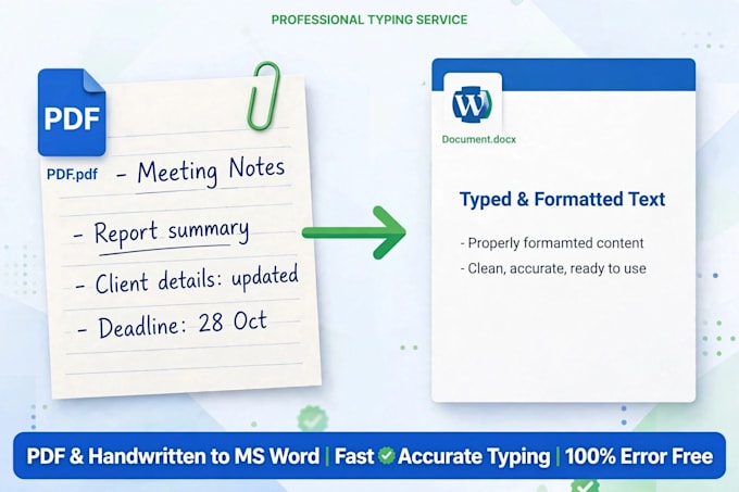 type handwritten notes and pdf to word accurately