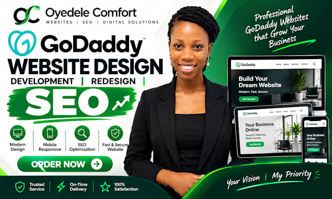 design develop or redesign godaddy website with SEO