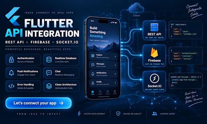 integrate firebase, rest API and socket io into your flutter app