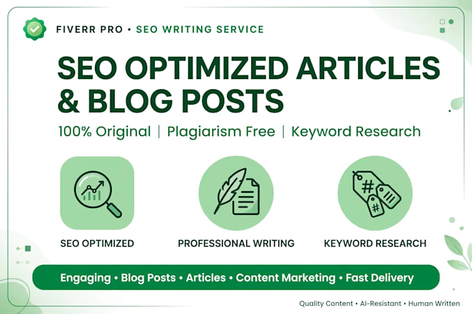write SEO optimized blog posts, articles and website content
