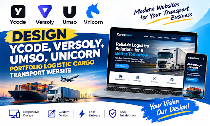 design ycode versoly umso unicorn portfolio logistic cargo transport website