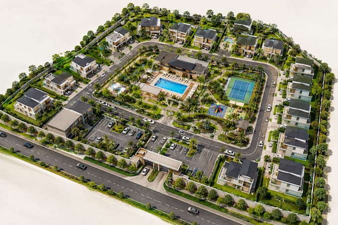 design an isometric site plan and 3d real estate development map