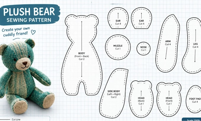 create custom plush sewing pattern stuffed animal toy pattern and PDF templates