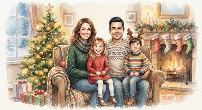 make a watercolor christmas portrait or illustration