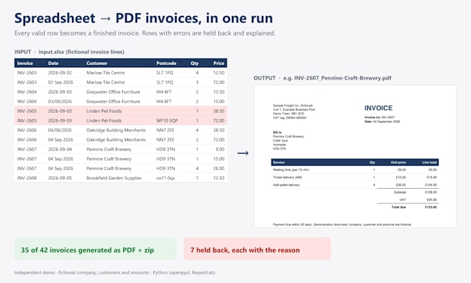 generate PDF invoices and reports from your excel data with python